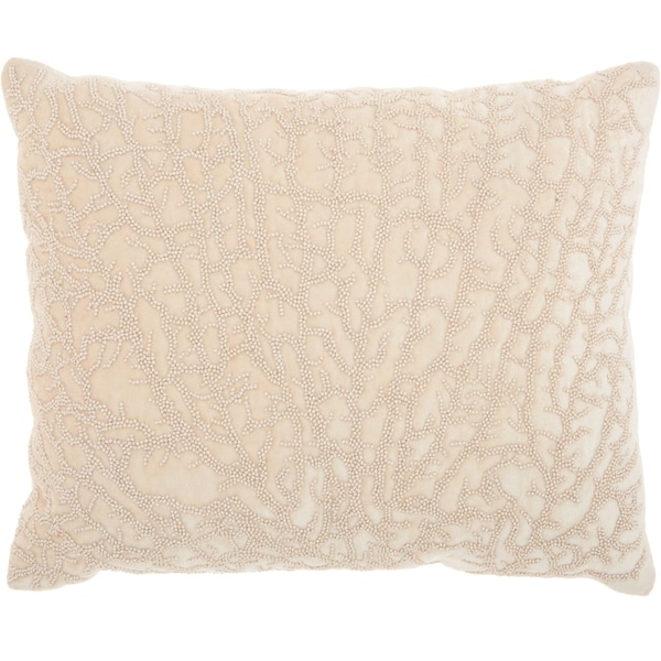 Studio NYC Design Beaded Coral Velvet Natural Throw Pillow (12-Inch X 16-Inch)