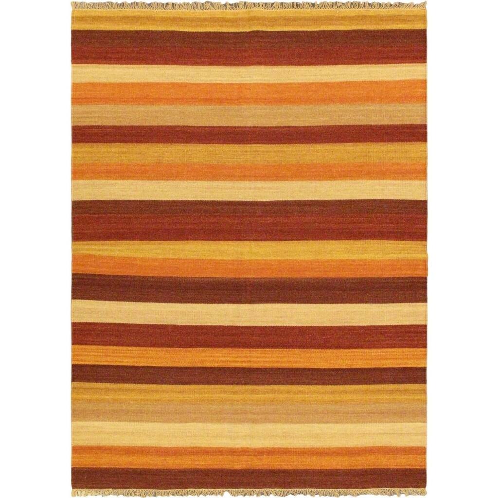 ecarpetgallery Fiesta Ivory Hand-woven Wool Kilim - 5'7 x 7'10