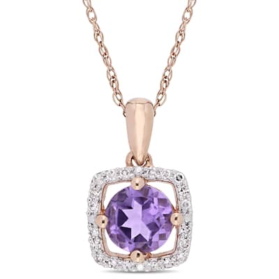 Miadora 10k Rose Gold Amethyst and 1/10ct TDW Diamond Floating Square Halo Dangle Necklace