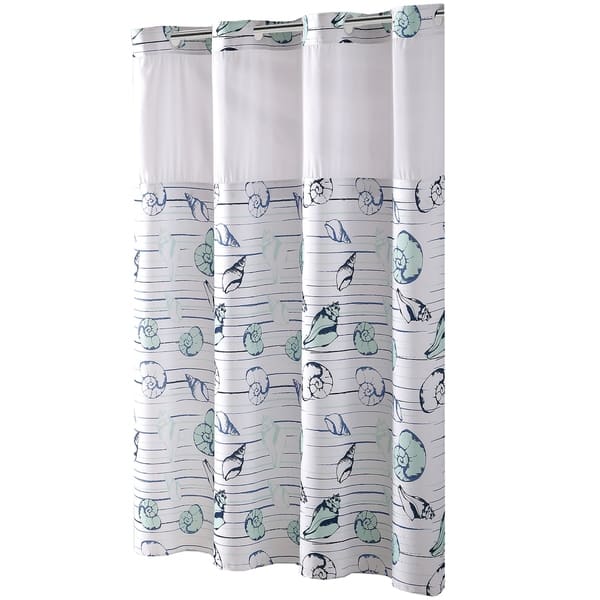 Shop Hookless Shower Curtain Seashell Stripe Print Aqua Free