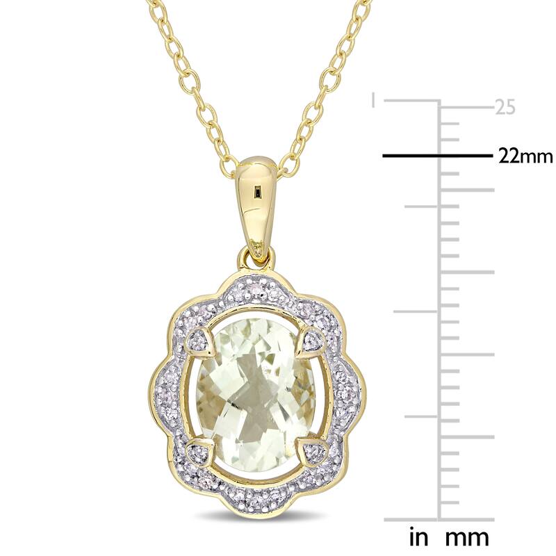 Miadora Yellow Plated Sterling Silver Green Amethyst and 1/10ct TDW Diamond Floral Halo Necklace