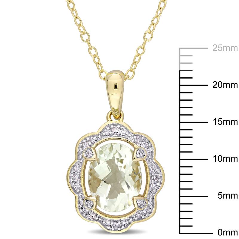 Miadora Yellow Plated Sterling Silver Green Amethyst and 1/10ct TDW Diamond Floral Halo Necklace
