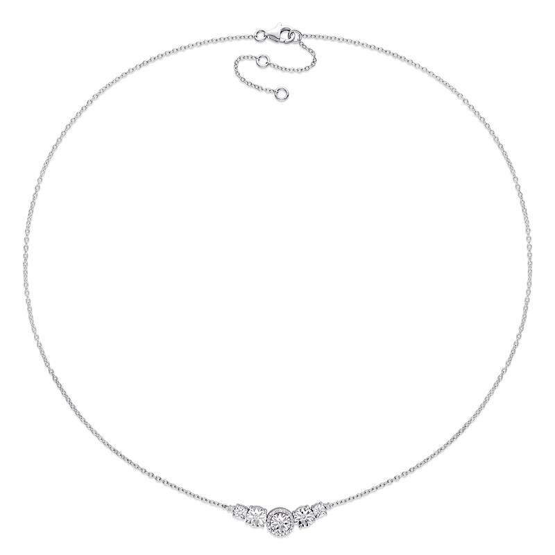 Miadora Sterling Silver 1/6ct TDW Graduated Halo Bar Necklace