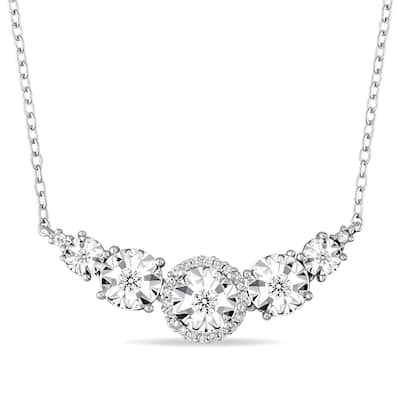Miadora Sterling Silver 1/6ct TDW Graduated Halo Bar Necklace