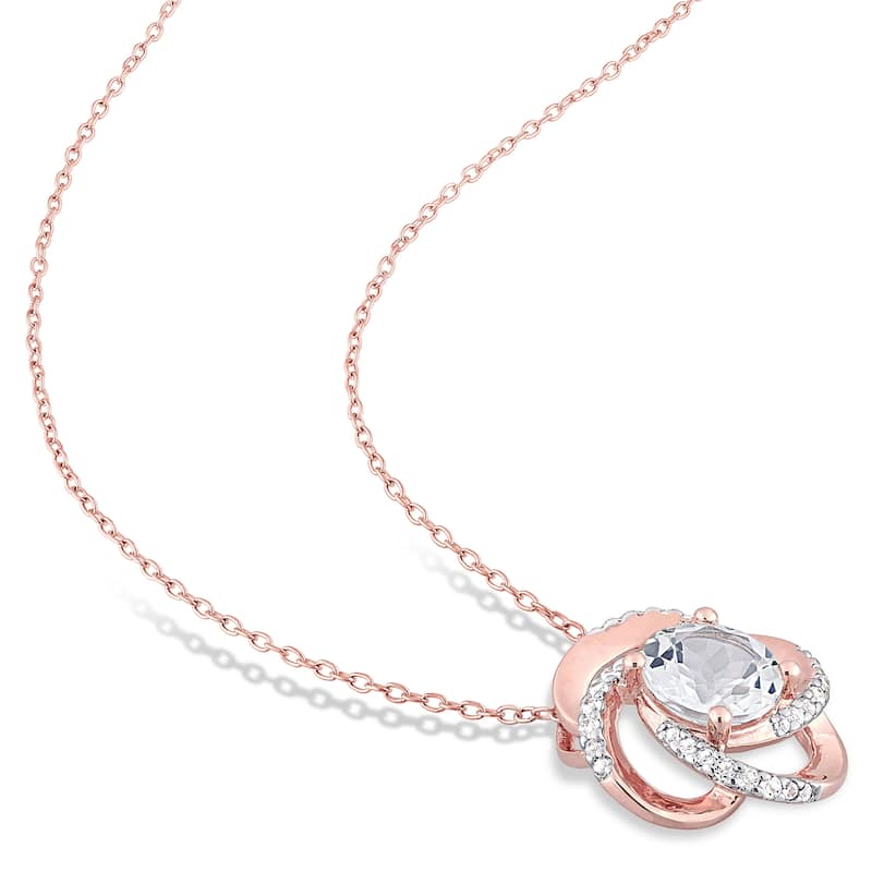 Miadora Rose Plated Sterling Silver White Topaz Swirl Halo Necklace