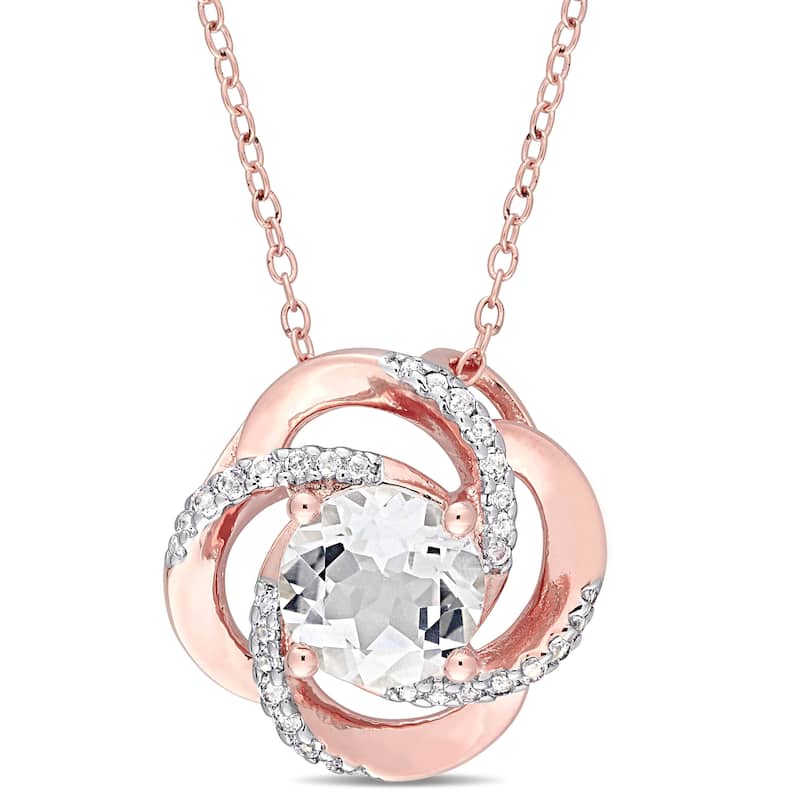 Miadora Rose Plated Sterling Silver White Topaz Swirl Halo Necklace