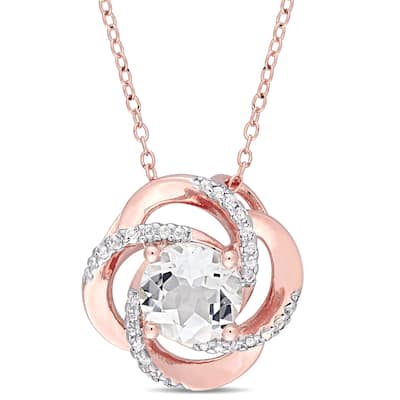 Miadora Rose Plated Sterling Silver White Topaz Swirl Halo Necklace