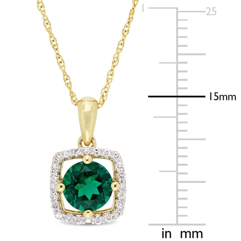 Miadora 10k Yellow Gold Created Emerald and 1/10ct TDW Diamond Floating Square Halo Dangle Necklace