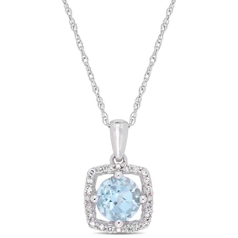 Miadora 10k White Gold Sky-Blue Topaz and 1/10ct TDW Diamond Floating Square Halo Dangle Necklace
