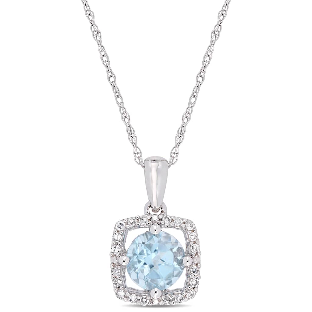 Miadora 10k White Gold Sky-Blue Topaz and 1/10ct TDW Diamond Floating Square Halo Dangle Necklace