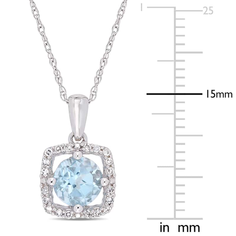Miadora 10k White Gold Sky-Blue Topaz and 1/10ct TDW Diamond Floating Square Halo Dangle Necklace