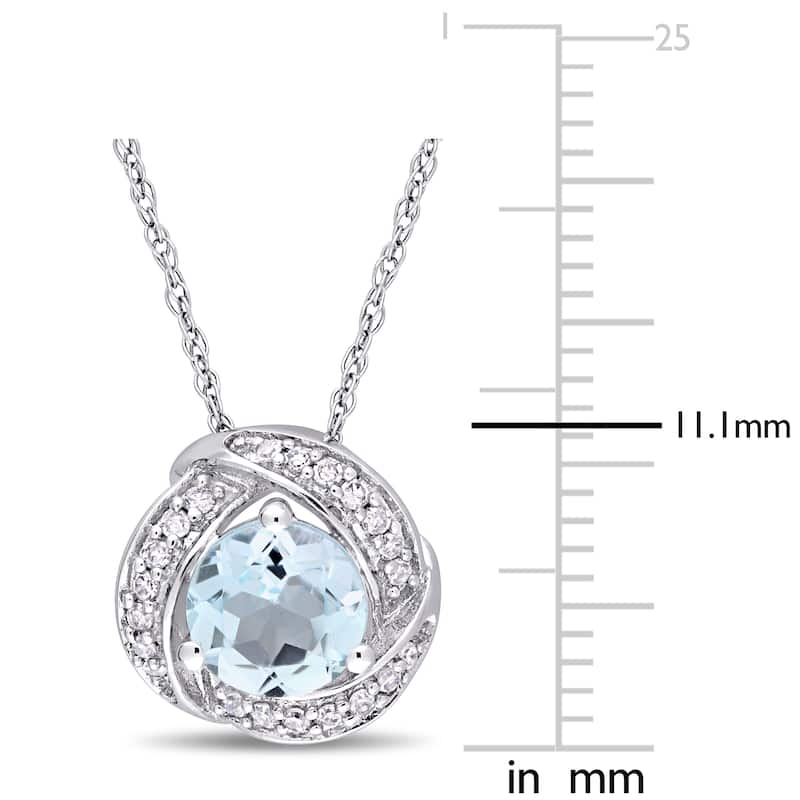 Miadora 10k White Gold Sky-Blue Topaz and 1/10ct TDW Diamond Swirl Halo Necklace