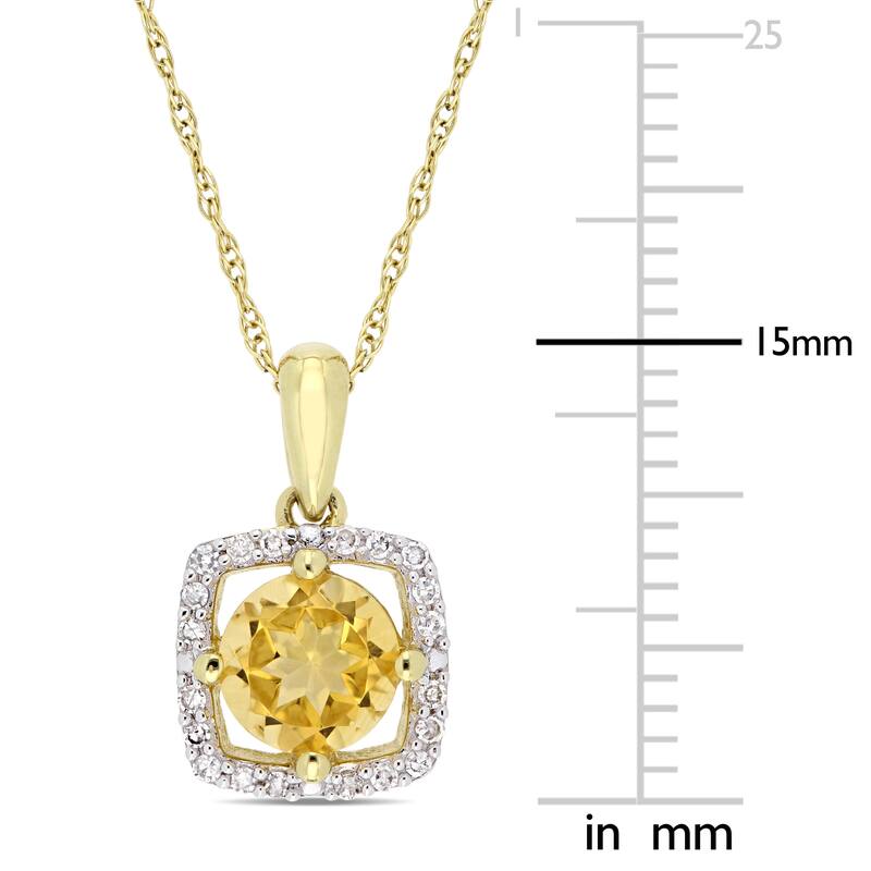 Miadora 10k Yellow Gold Citrine and 1/10ct TDW Diamond Floating Square Halo Dangle Necklace