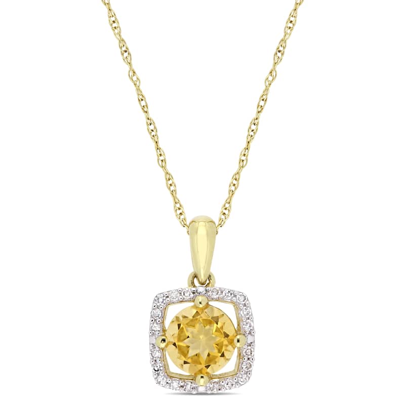 Miadora 10k Yellow Gold Citrine and 1/10ct TDW Diamond Floating Square Halo Dangle Necklace