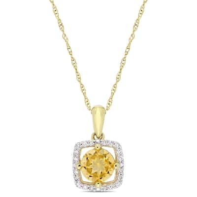 Miadora 10k Yellow Gold Citrine and 1/10ct TDW Diamond Floating Square Halo Dangle Necklace