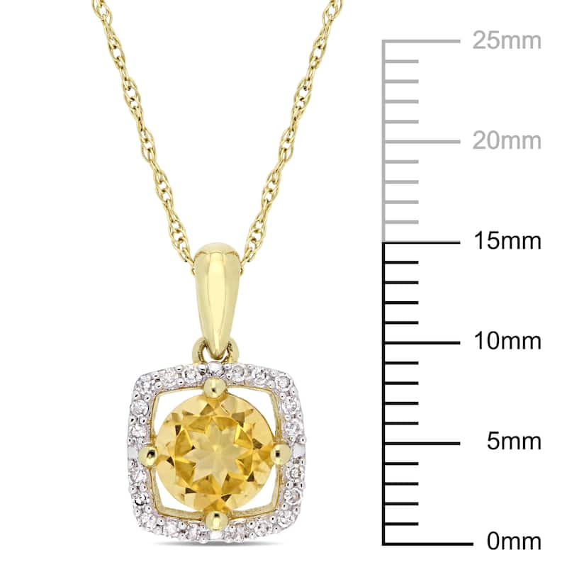 Miadora 10k Yellow Gold Citrine and 1/10ct TDW Diamond Floating Square Halo Dangle Necklace