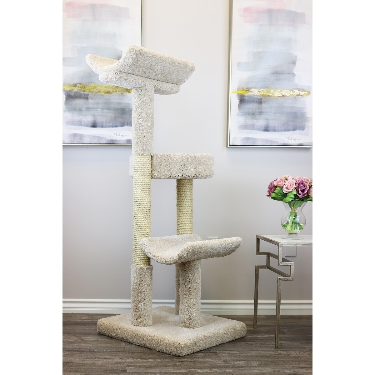 Furniture Scratchers New Cat Condos 46 In Solid Wood 4 Level Large Cat Tree Tower Pet Supplies