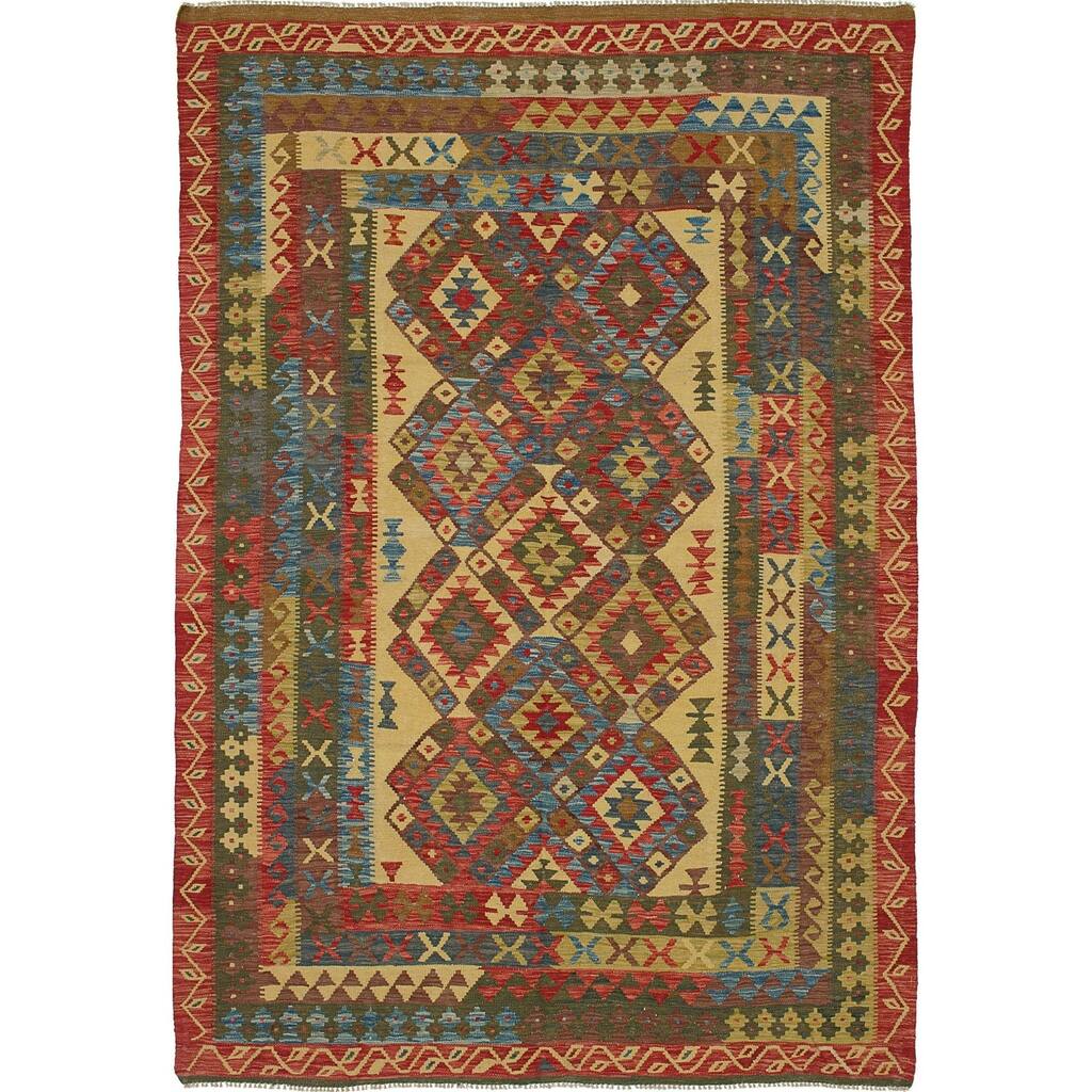 ecarpetgallery Hand-Woven Anatolian Kilim Green Wool Kilim (6'6 x 9'5)