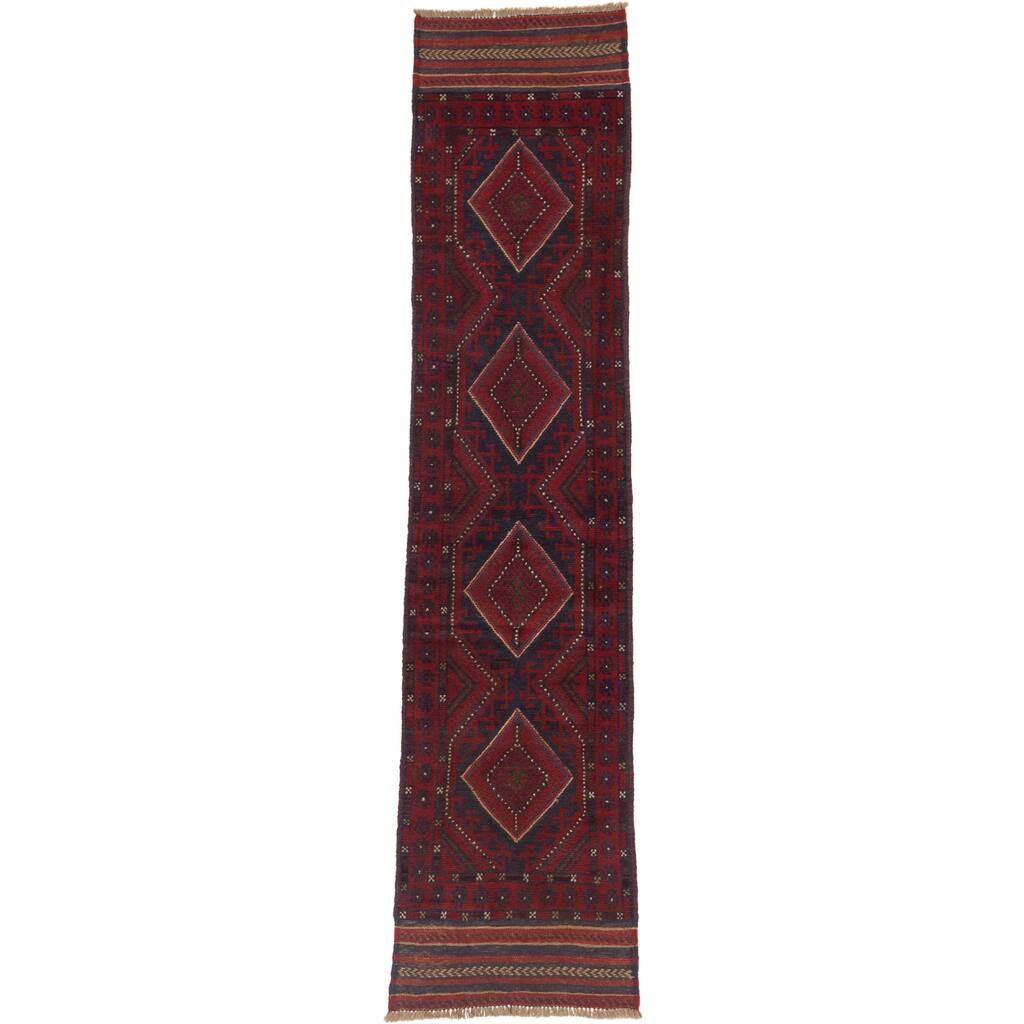 Ecarpetgallery Hand-knotted Tajik Caucasian Blue Red Wool Geometric Runner Rug (2' x 8'2)