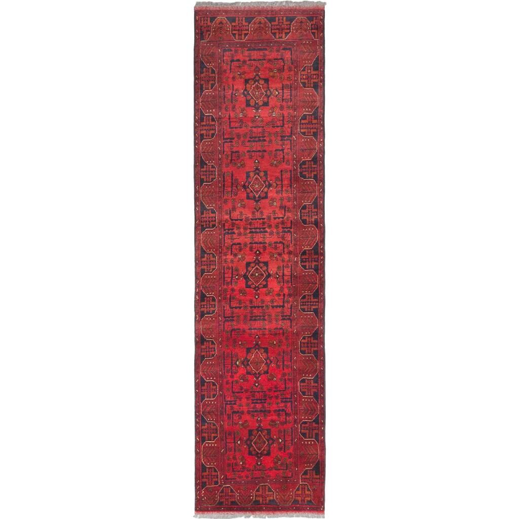 Ecarpetgallery Finest Khal Mohammadi Dark Red/ Red Wool Geometric Rug Runner Rug