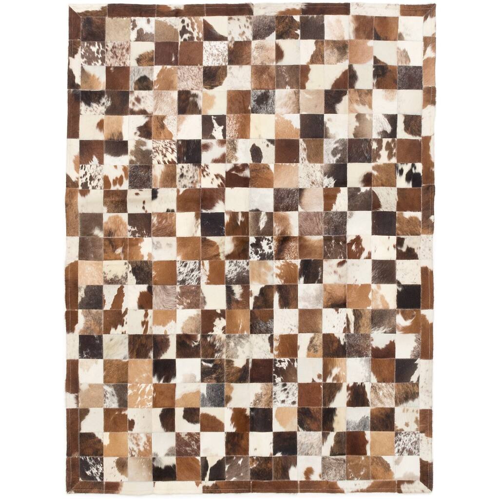 Leather Cowhide Patch Beige/ Brown Rug