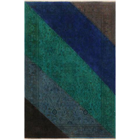 Overdyed Peshawar Eugenia Blue/Green Area Rug - 4 ft. 1 in. x 6 ft. 0 in. - 4 ft. 1 in. x 6 ft. 0 in.