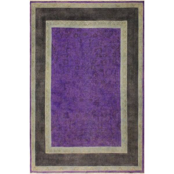 slide 2 of 7, Overdyed Peshawar Kathalee Purple/Charcoal Area Rug (7'8 x 9'8) - 7 ft. 8 in. x 9 ft. 8 in. - 7 ft. 8 in. x 9 ft. 8 in.
