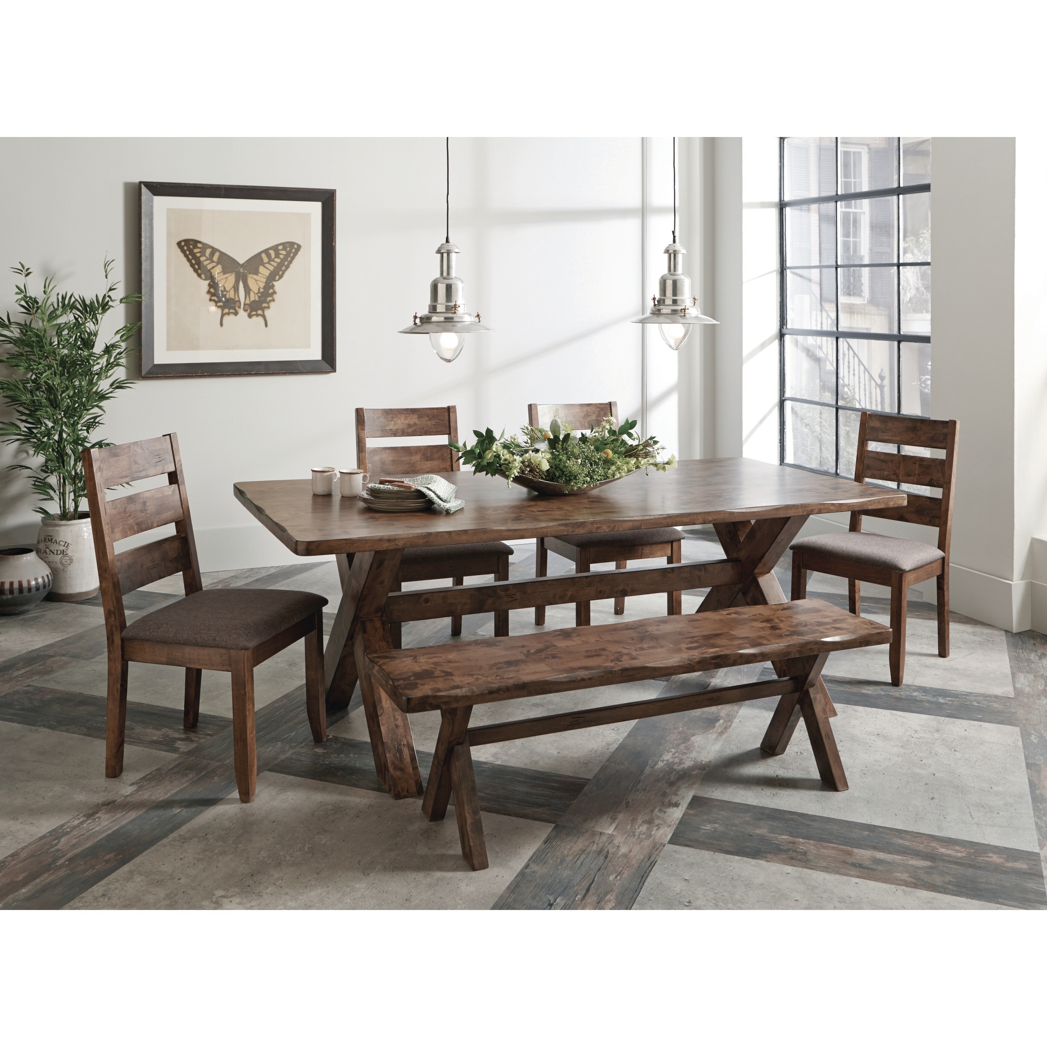 Shop Alston Rustic 6 Piece Wavy Edge Dining Set With Bench On