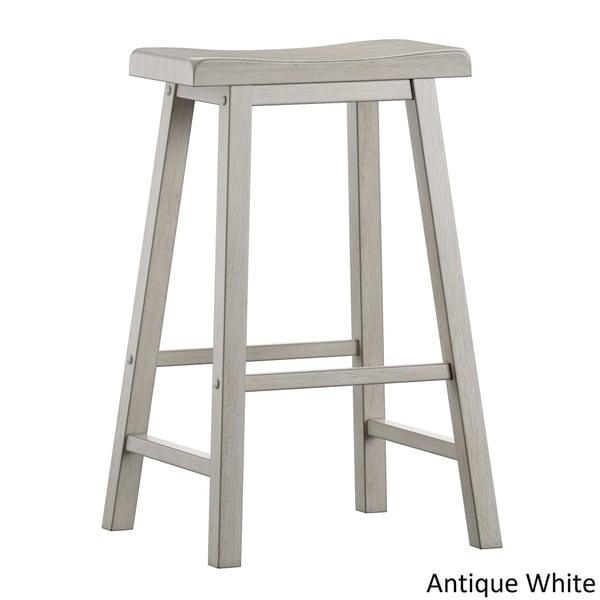 2-Pack Classic White Leather Backless Barstool
