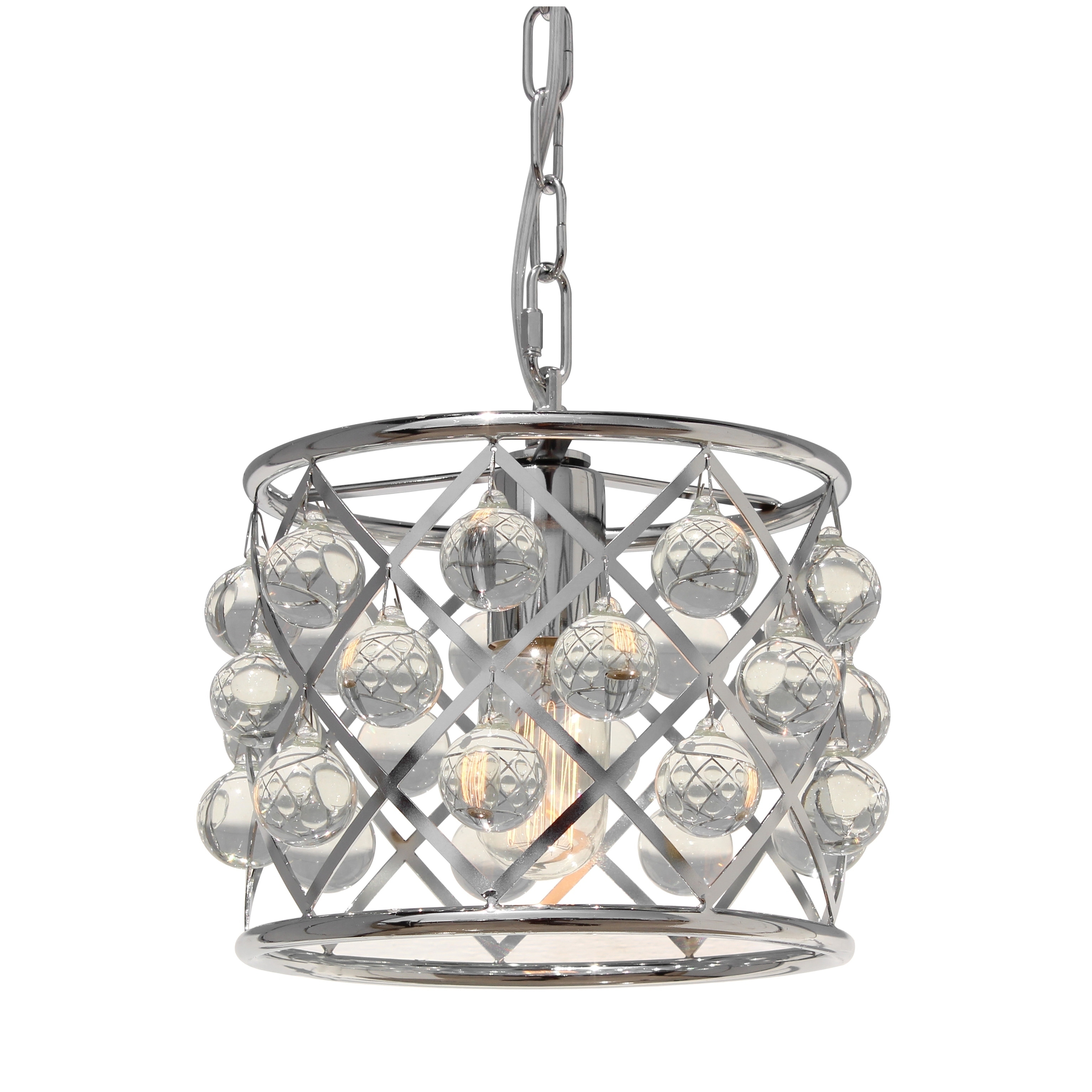 Cassiel Mini Drum Crystal Chandelier, Chrome - N/A - Chandeliers For Bedrooms by Overstock.com