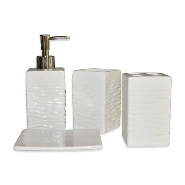 Silver Bathroom Accessories Sets Complete - Mosaic Glass Bathroom Decor  Sets - 4 Piece Bathroom Soap Dispenser Set Includes: Lotion Dispenser