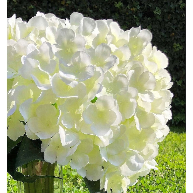 Enova Home Artificial Hydrangea Flower Bouquet with Glass Vase - White