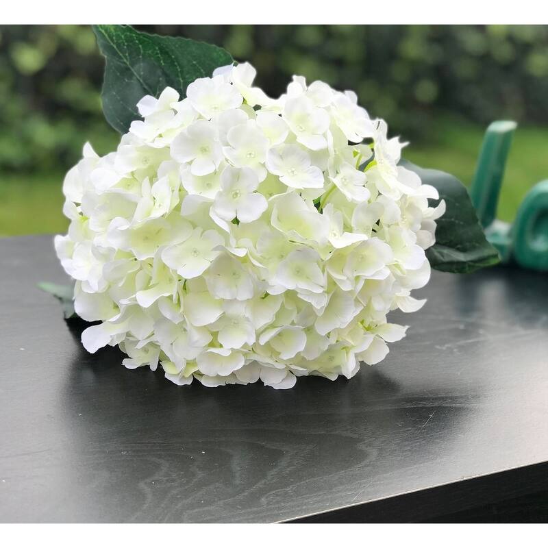 Enova Home Artificial Hydrangea Flower Bouquet with Glass Vase - White