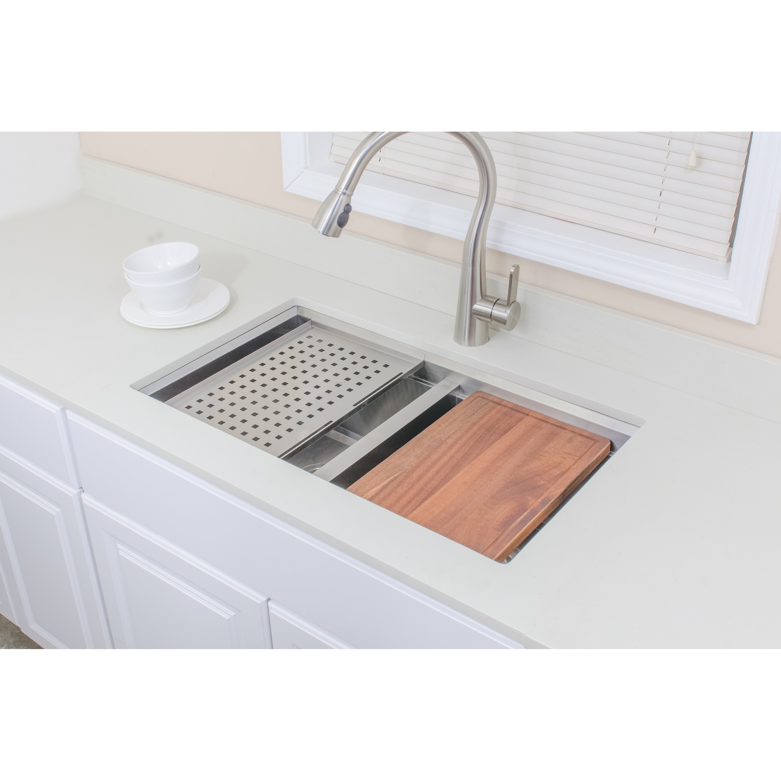 Wells Sinkware Series 32 Inch Undermount 50 Double Stainless Steel Kitchen Sink W Companion Colander And Cutting Board Wells Sinkware Series 32 Inch Undermount 50 Double Stainless Steel Kitchen Sink W Companion Colander And Cutting Board