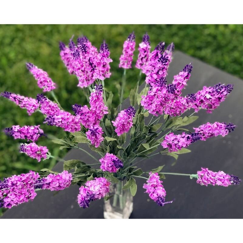 Enova Home 4 Pack Lavender Bushes with Glass Vase - Purple