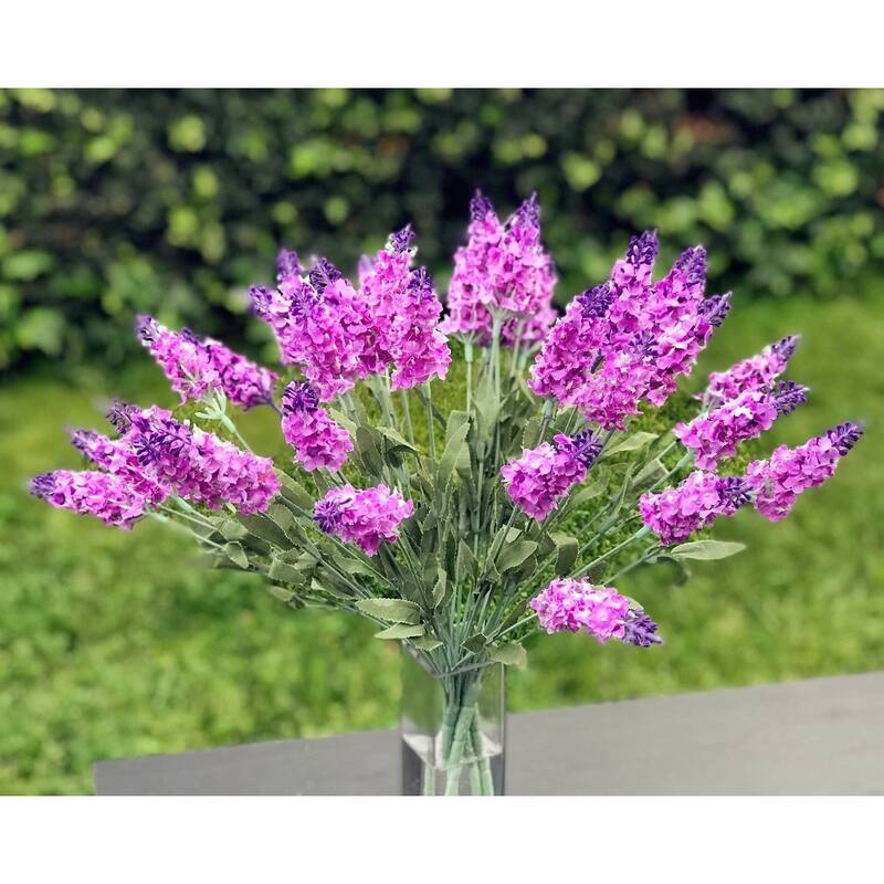 Enova Home 4 Pack Lavender Bushes with Glass Vase - Purple