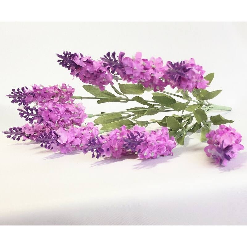 Enova Home 4 Pack Lavender Bushes with Glass Vase - Purple