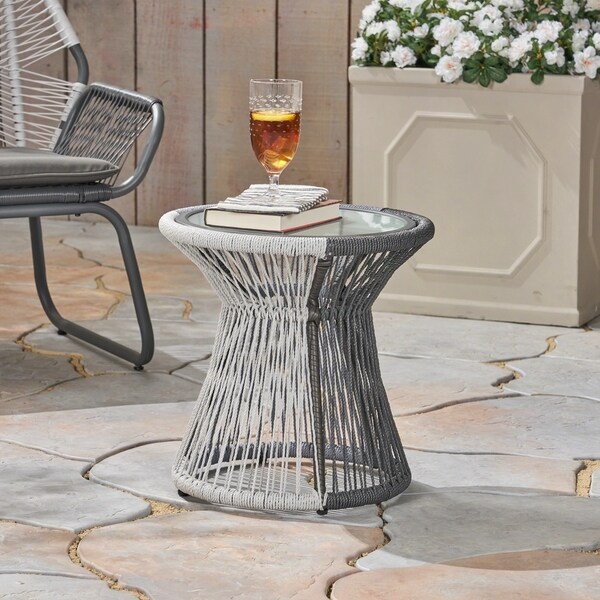 Shop Idaho Outdoor Side Table with Tempered Glass Top by