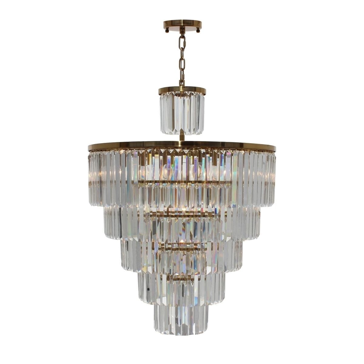 D'Angelo 13 Light 6 Tier Clear Glass Crystal Prism Chandelier, Brass - N/A - Chandeliers For Bedrooms by Overstock.com