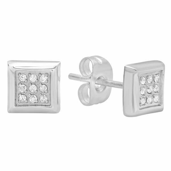 Men S Stainless Steel Silver Tone Diamond Accent Mens Square Stud Men X27 S Stainless Steel Silver Tone Diamond Accent Mens Square Stud
