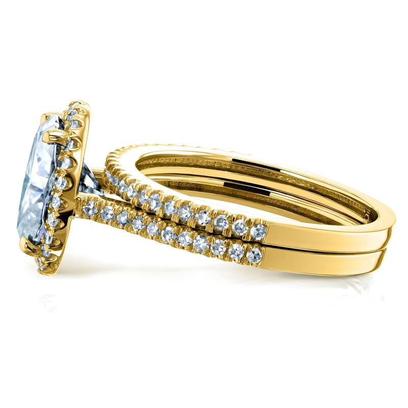 Kobelli 2.37 Carats Moissanite & Natural Diamond 14k Solid Gold Raised Oval Halo Half Eternity Capri 2pc Bridal Set