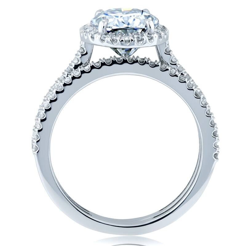 Kobelli 2.37 Carats Moissanite & Natural Diamond 14k Solid Gold Raised Oval Halo Half Eternity Capri 2pc Bridal Set