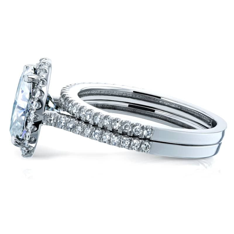 Kobelli 2.37 Carats Moissanite & Natural Diamond 14k Solid Gold Raised Oval Halo Half Eternity Capri 2pc Bridal Set