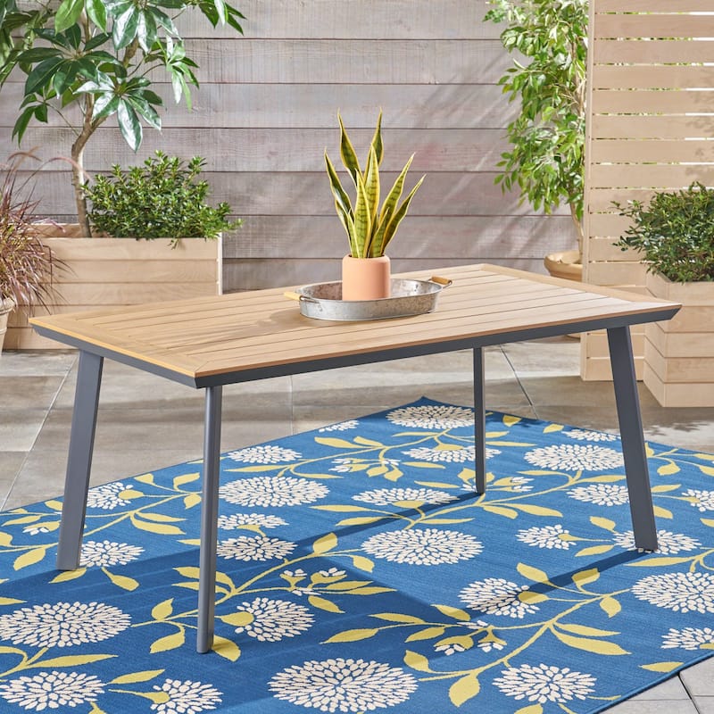Leeds Outdoor Aluminum and Wood Dining Table by Christopher Knight Home - 63"W x 35.5"D x 28.75"H