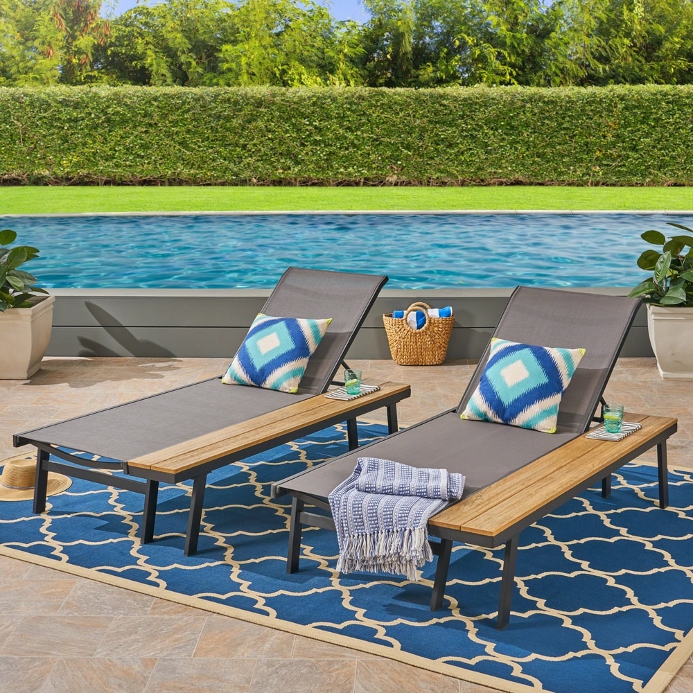 Summerland Outdoor Mesh and Wood Chaise Lounge (Set of 2) by