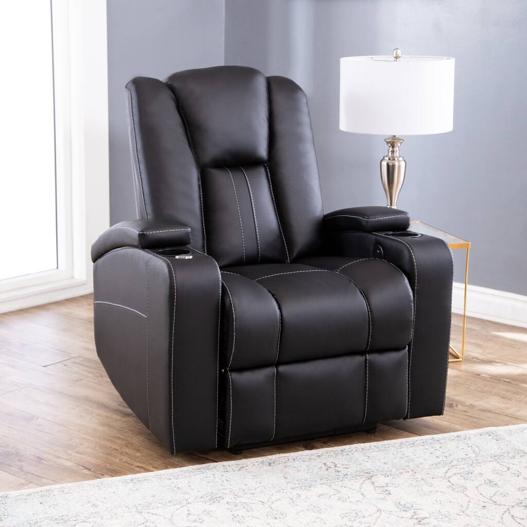 Abbyson Percy Black Leather Power Theatre Recliner