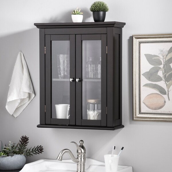 Shop Glitzhome Wall Cabinet with Double Doors, Espresso - Free Shipping ...