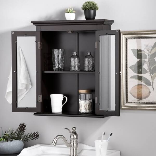 Shop Glitzhome Wall Cabinet With Double Doors Espresso On Sale Overstock 21797353