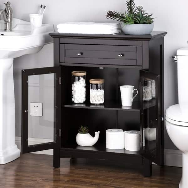 Shop Glitzhome Shelved Floor Cabinet With Double Doors Espresso