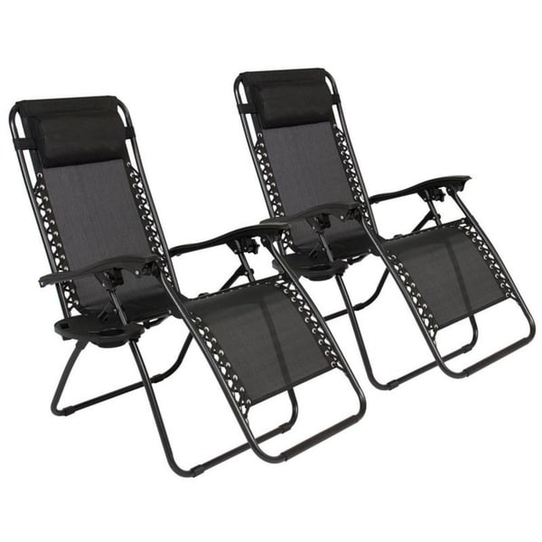 2 Pack Folding Recliner Zero Gravity Chaise Lounge Chair W Cup Holder Black 4 Colors